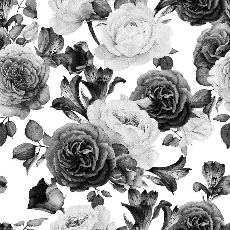 Papel tapiz floral autoadhesivo peonía blanca y negra
