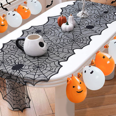 Camino mesa Halloween telaraña encaje negro poliéster
