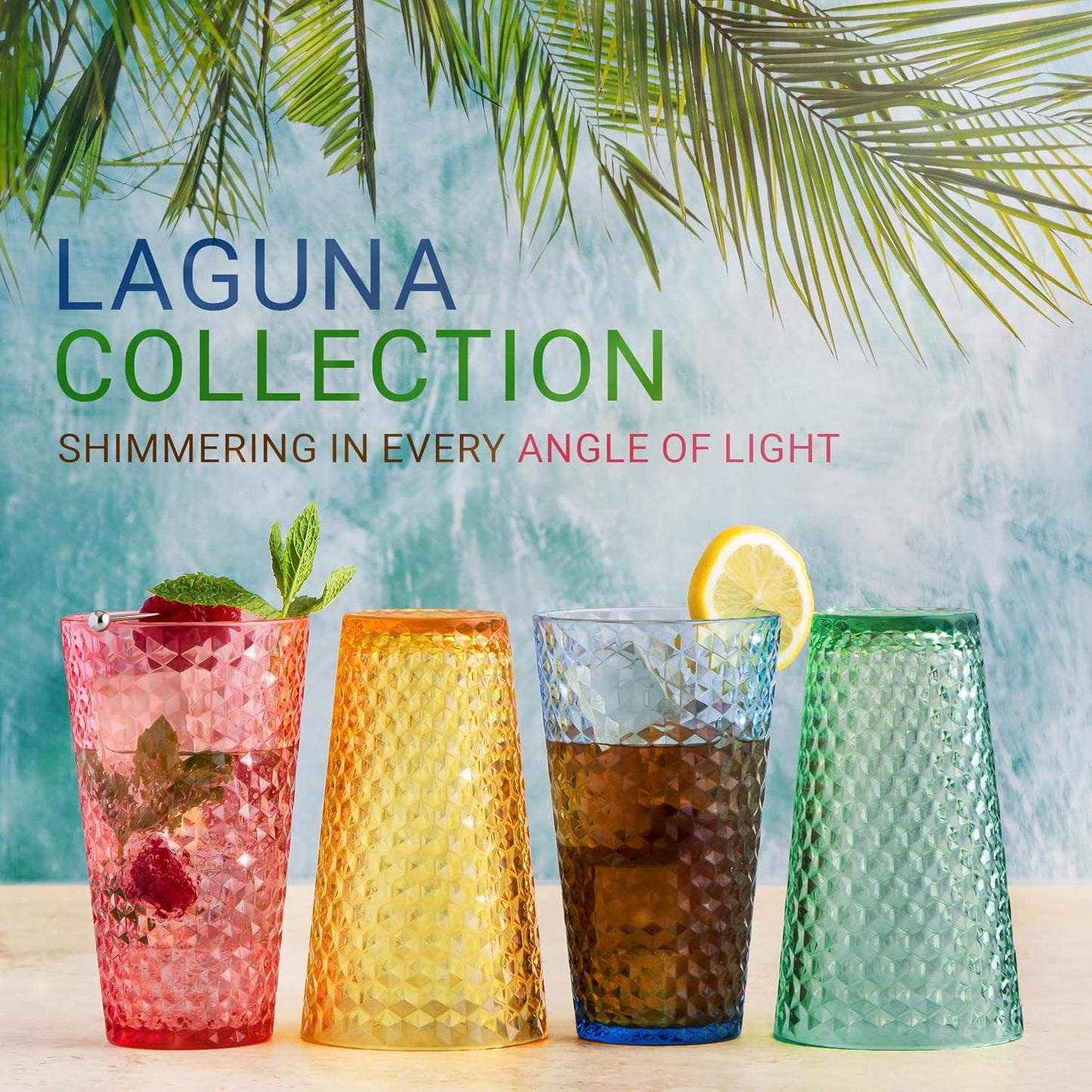 Set 12 vasos plástico sin BPA 18oz multicolor