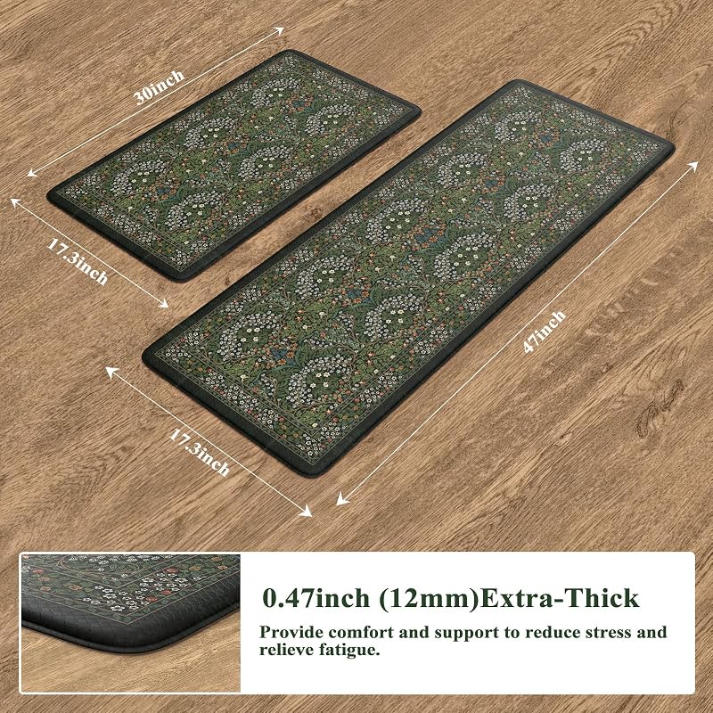 Alfombras cocina antifatiga acolchadas 2 pzas verde oscuro
