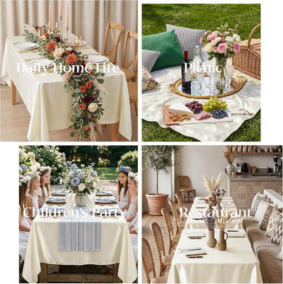 Mantel satén marfil 58x102pulg rectangular para bodas y eventos
