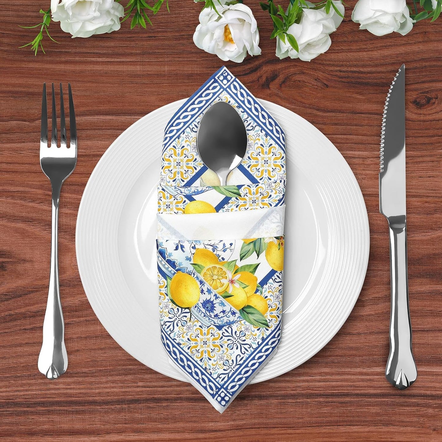 Set 6 Servilletas Algodón 18x18pulg Amarillo Azul
