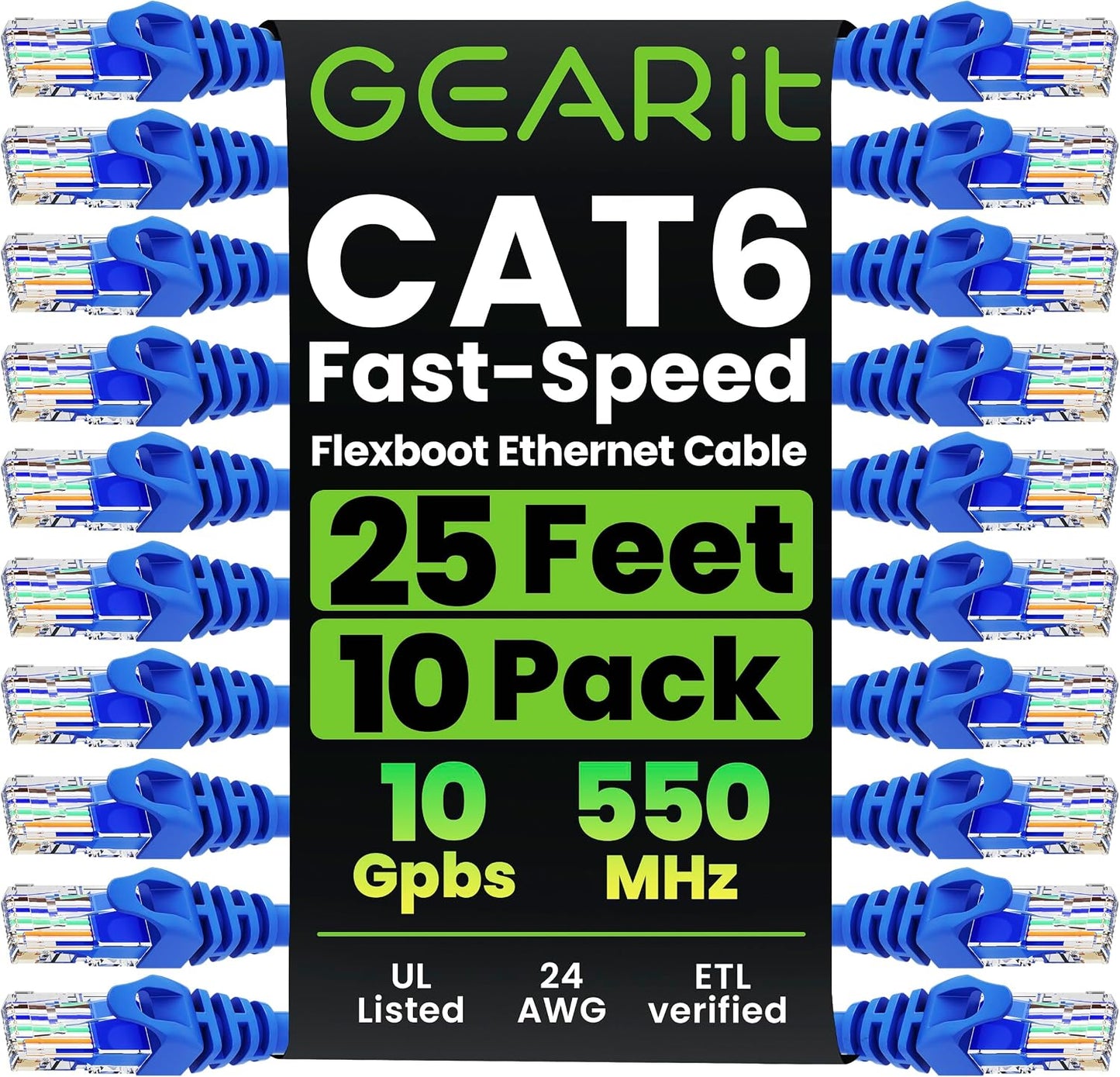 Cable Ethernet Cat6 25pies azul 10gbps 24awg sin enganches