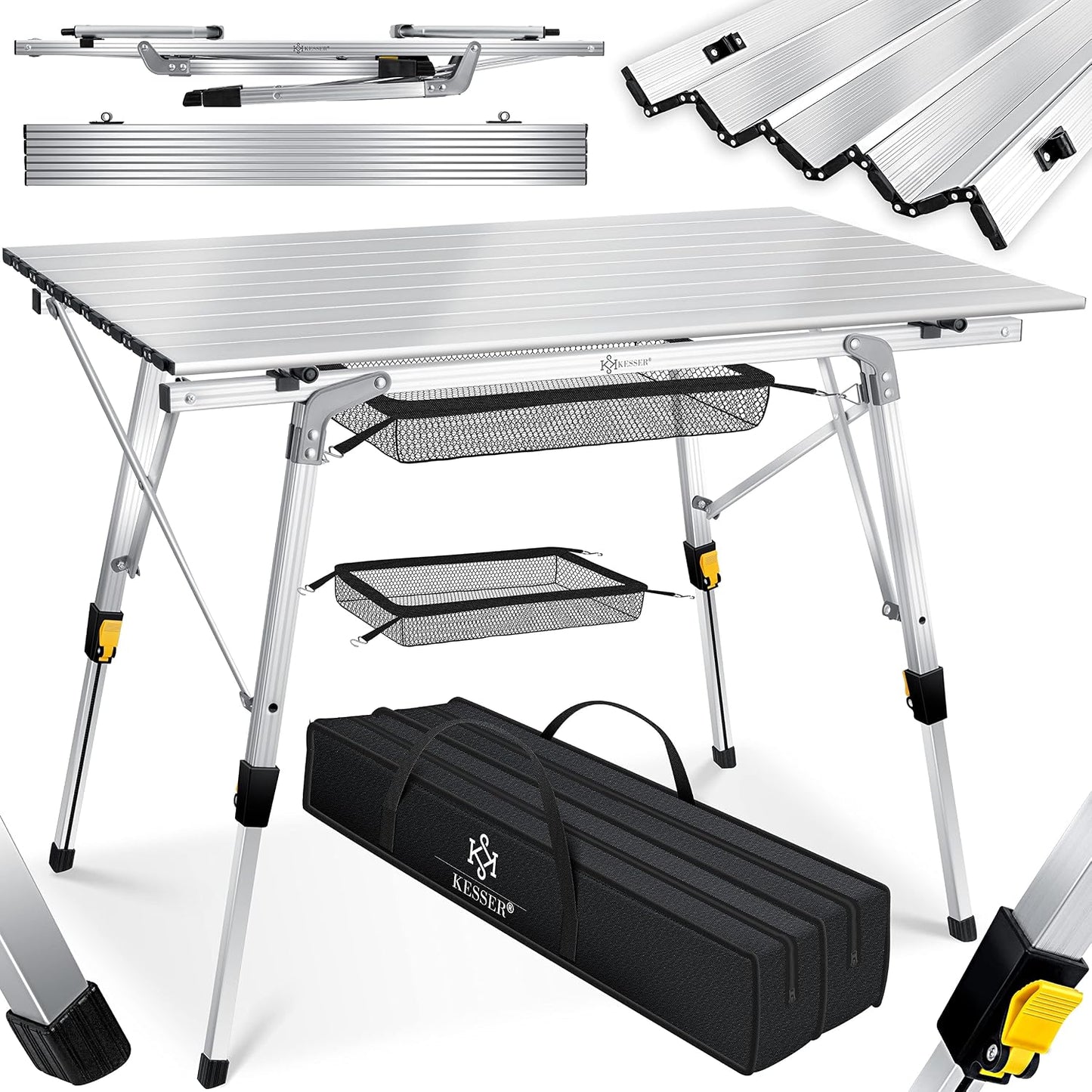 Mesa camping plegable aluminio 35.4x20.9pulg plata