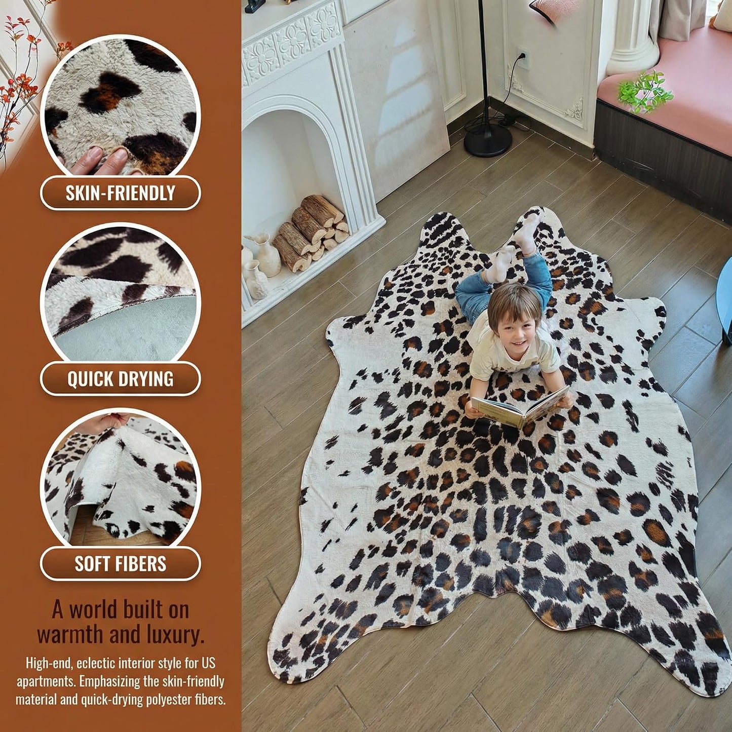Alfombra sintética leopardo 4.6x6.6pies suave bohemia