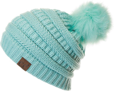 Gorro unisex liso con pompón y ribete