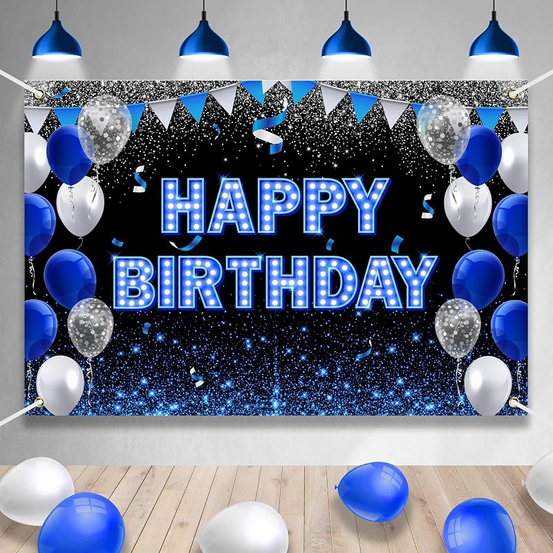 Pancarta cumpleaños azul neón 98.4x65pulg