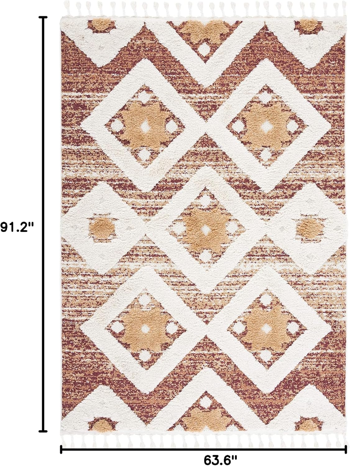 Alfombra shag marroquí borlas 5x7ft óxido boho