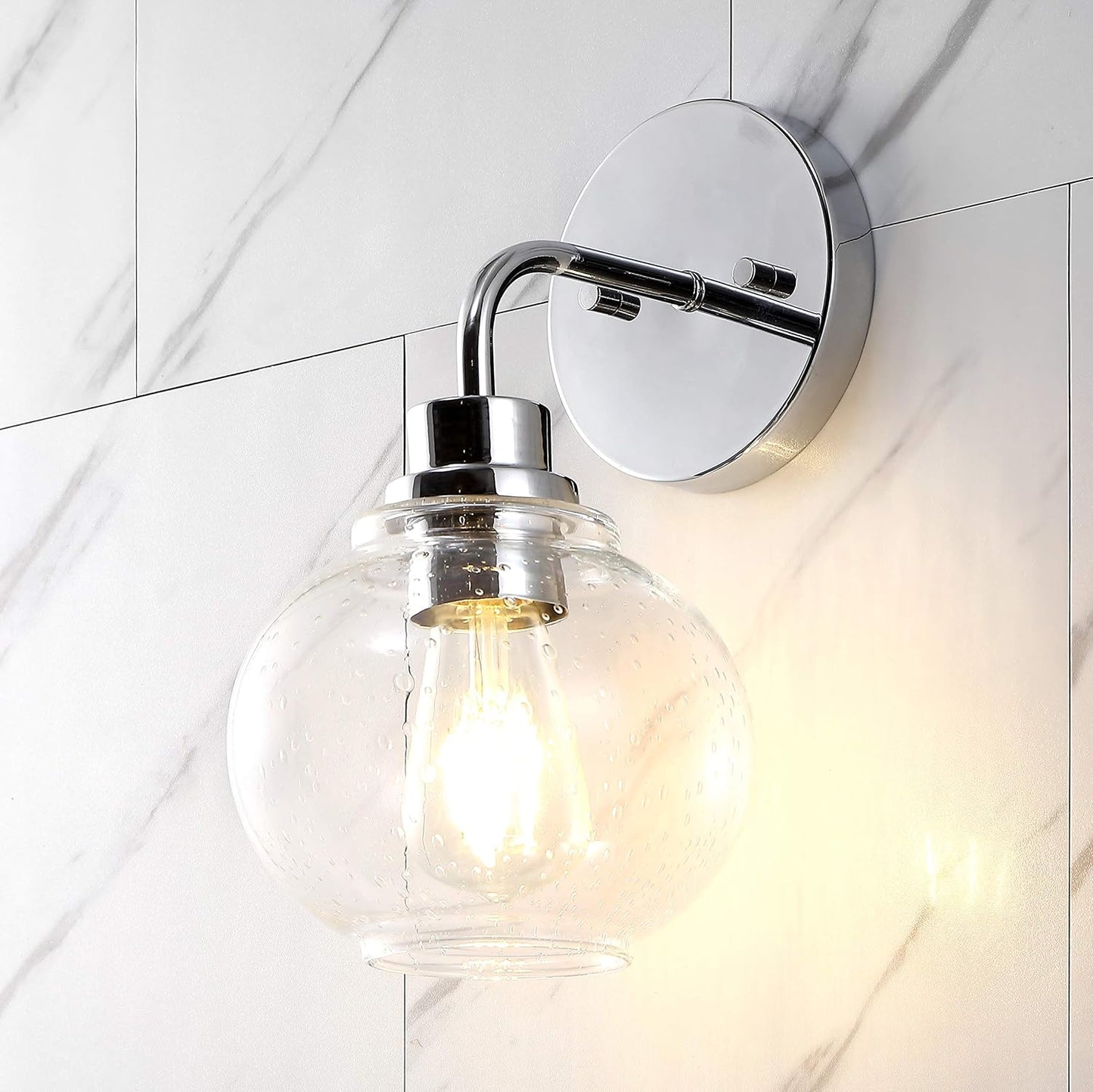 Lámpara pared LED cromada 6.5pulg baño vidrio transparente