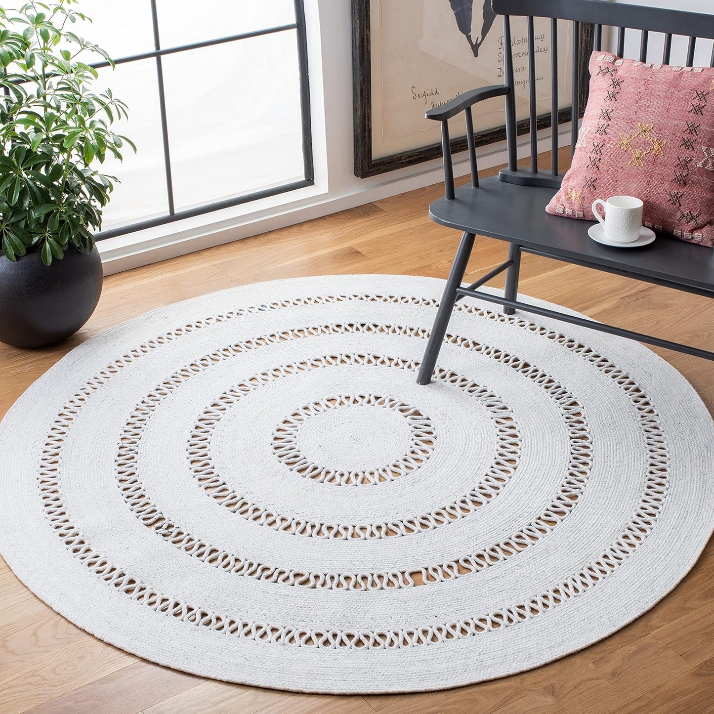 Alfombra redonda trenzada marfil 3ft sala dormitorio