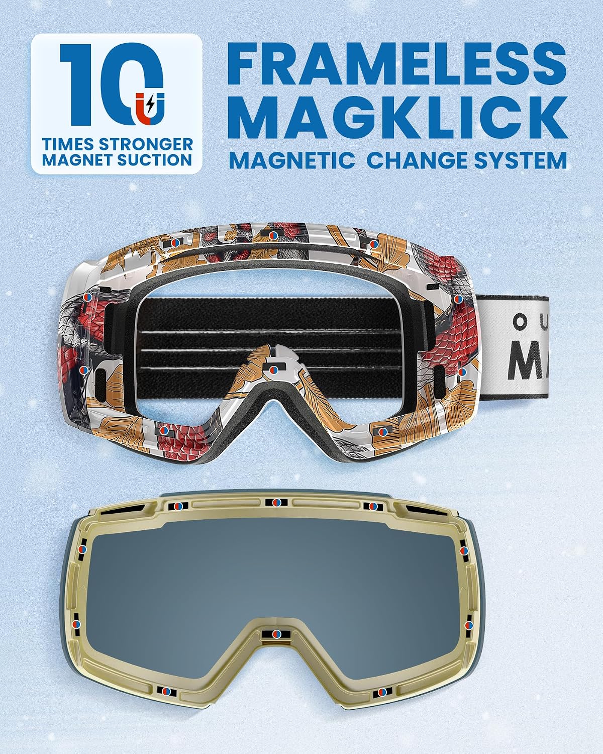 Gafas esquí sin marco lente magnético intercambiable HD