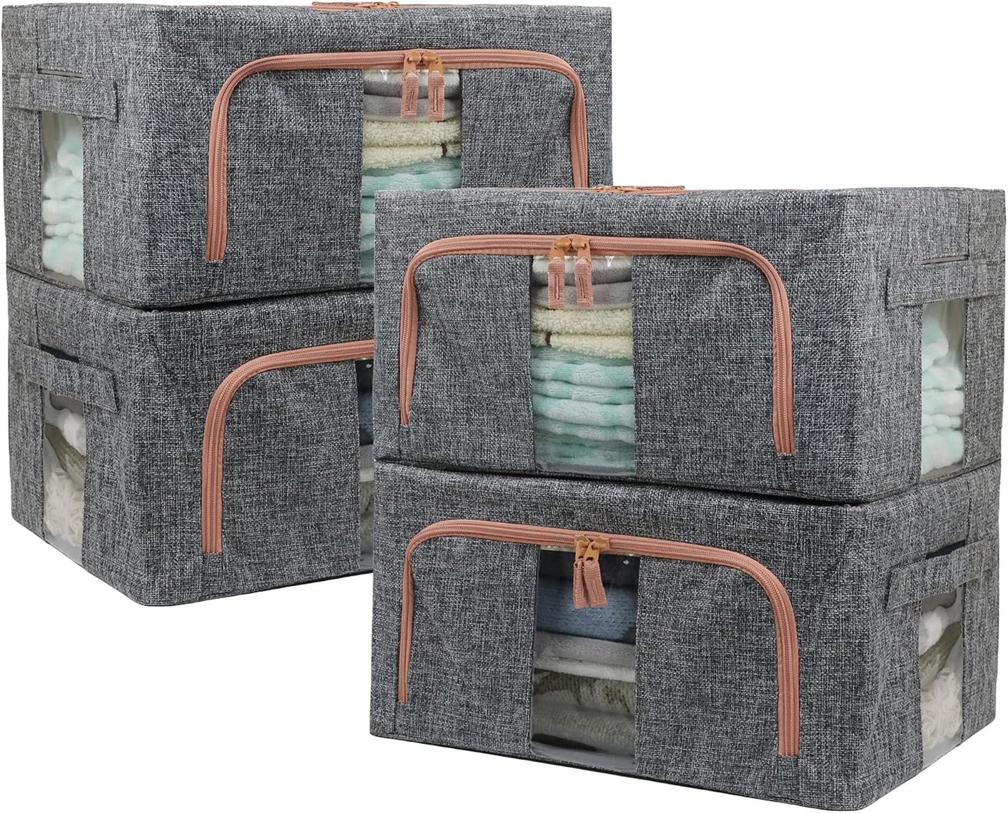 Caja almacenamiento tela lino 4 organizadores metal 2 vías