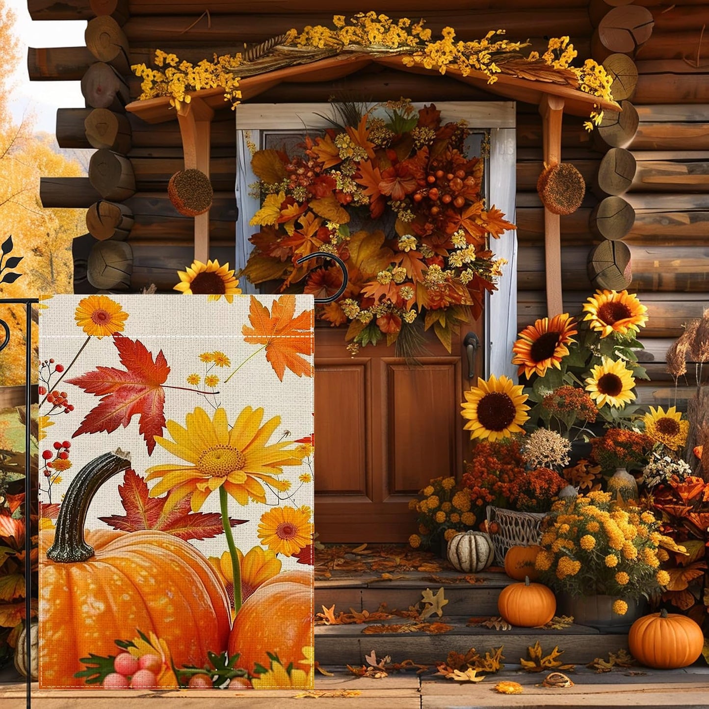 Bandera jardín calabaza otoño 12x18pulg doble cara decoración patio