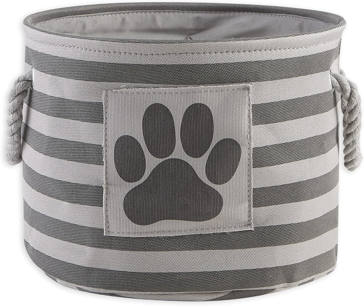 Cubo almacenamiento mascotas parche pata rayado gris