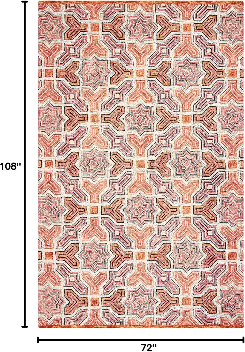 Alfombra sala dormitorio 6x9ft rosa naranja lana bohemia