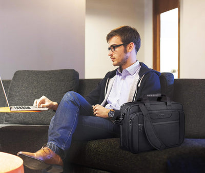 Bolso hombro laptop expandible hasta 17.3pulg repelente agua negro