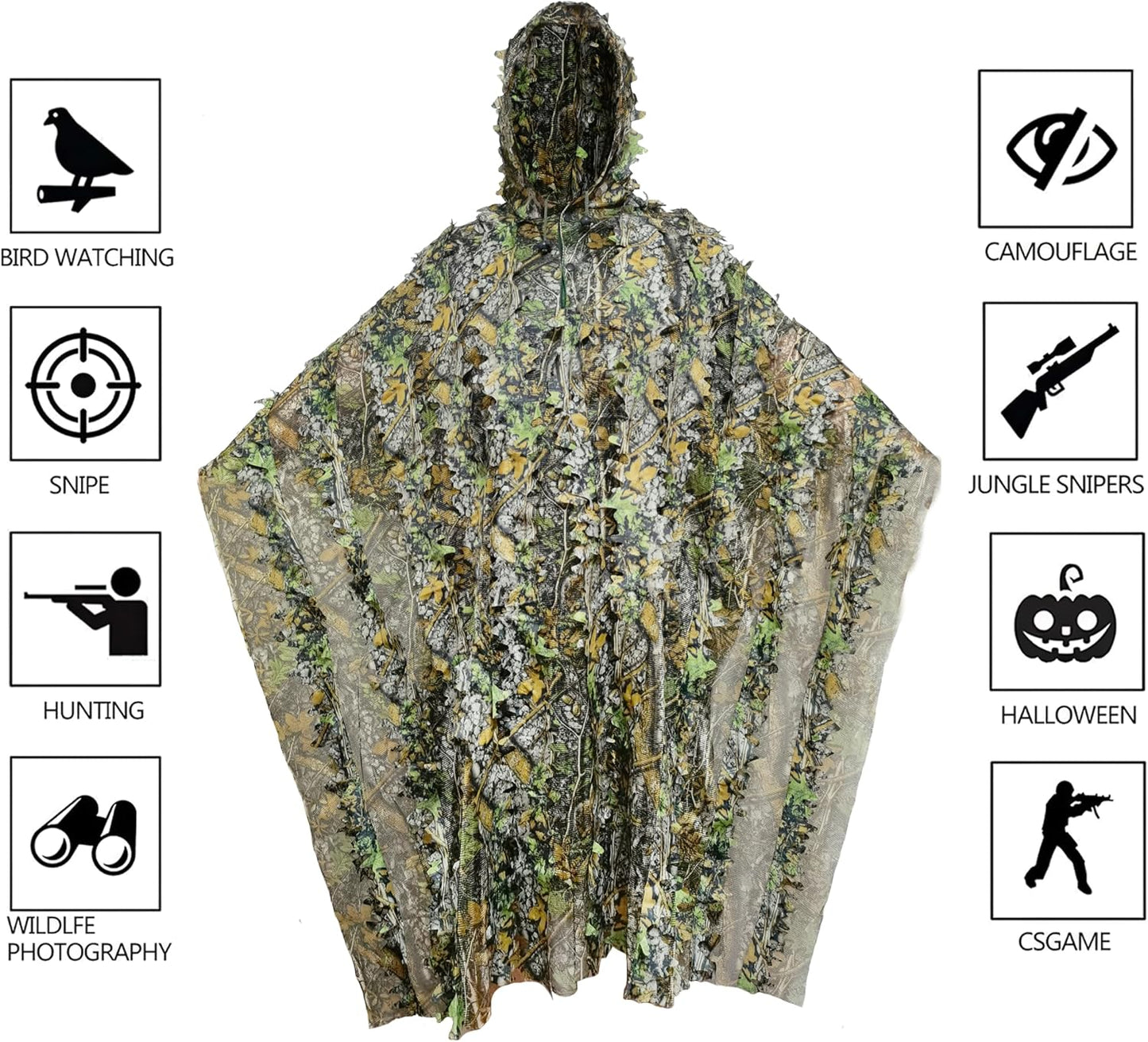 Traje Ghillie camuflaje 3D capa con capucha caza