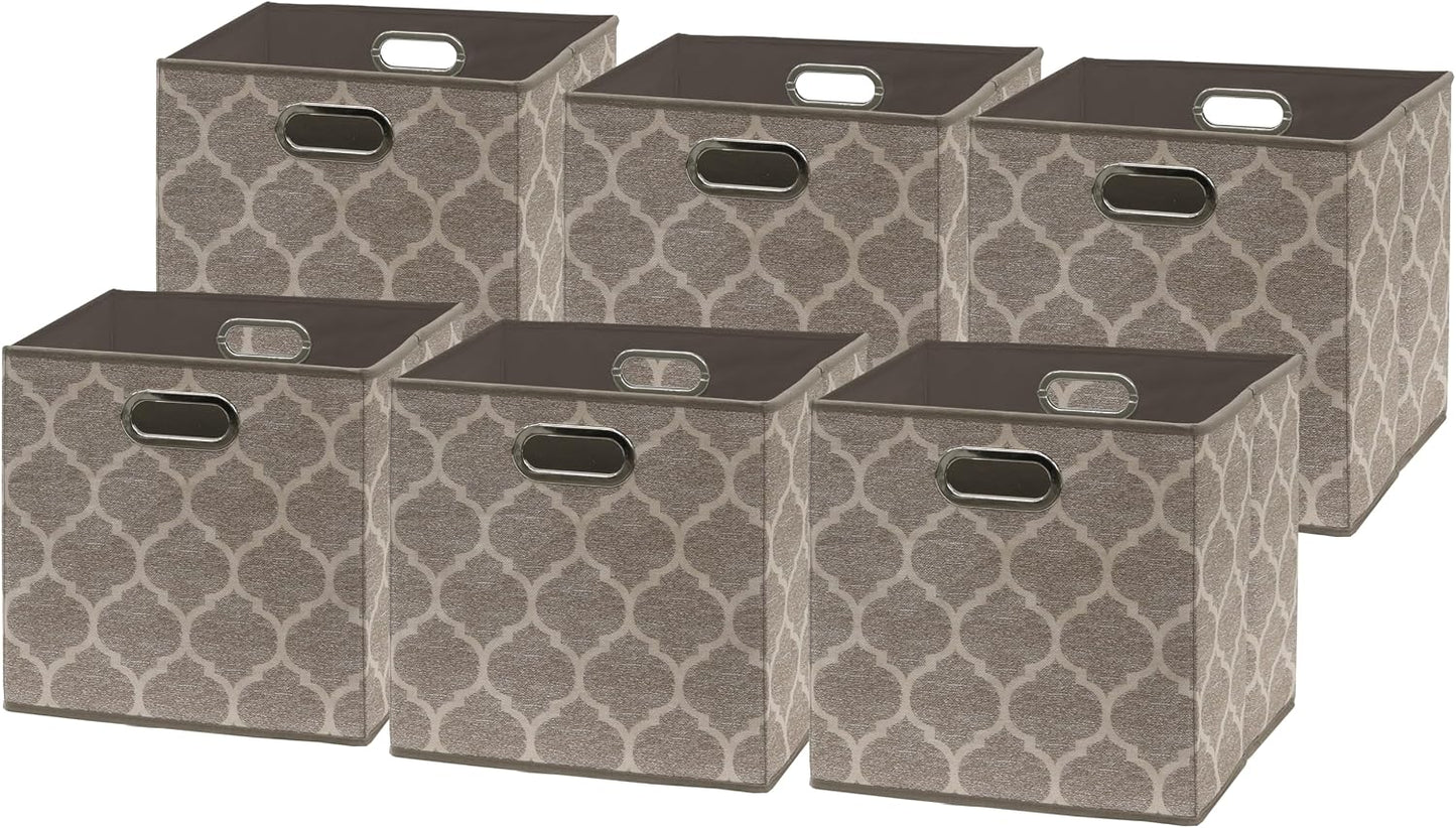 Cubo tela plegable 11" asas 6 Pzas beige