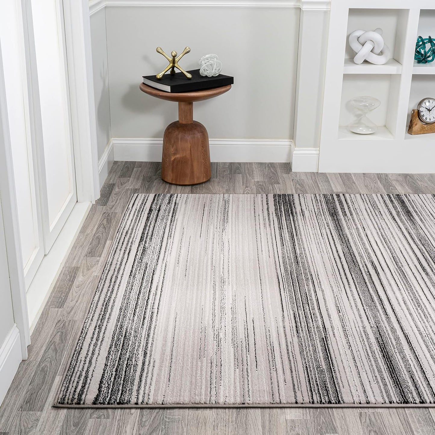 Alfombra rayas gris/negro 4x6 moderna apta mascotas