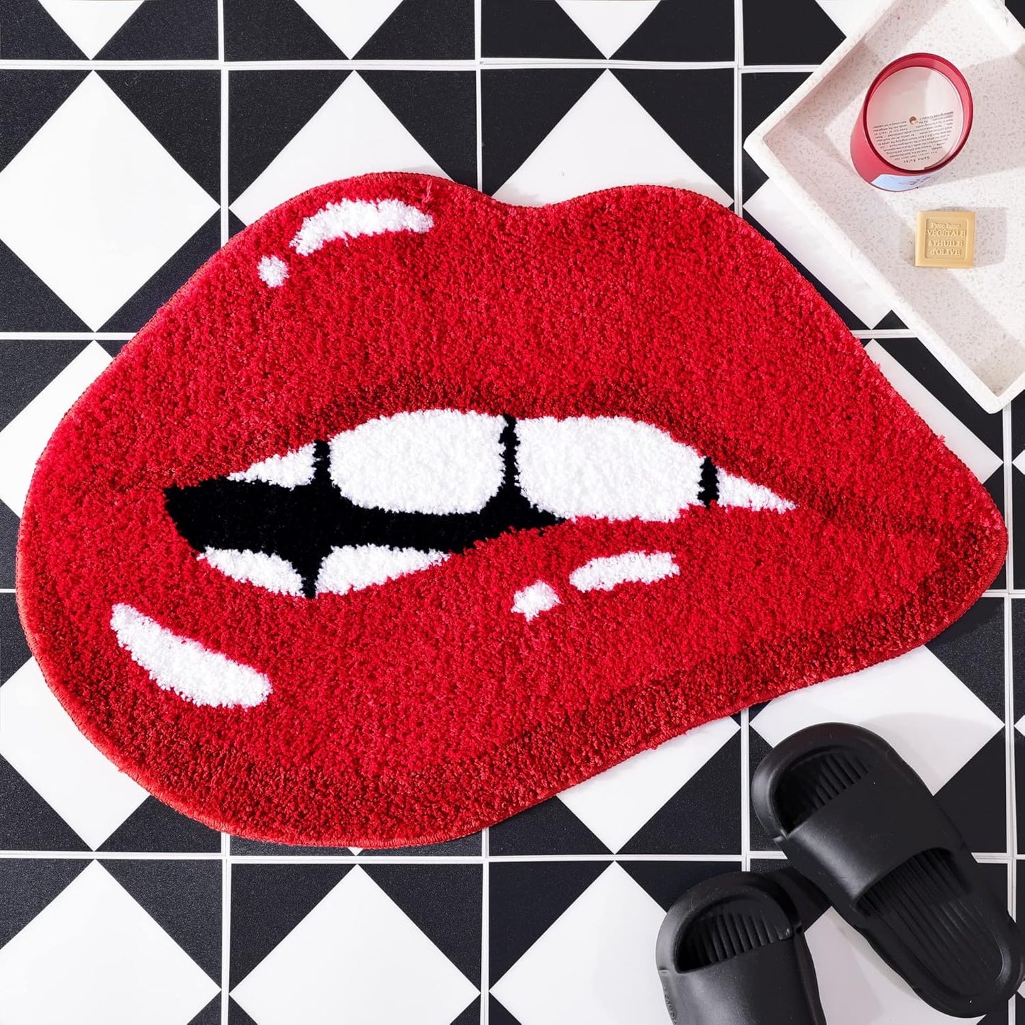 Alfombra baño forma labios antiderrap felpa