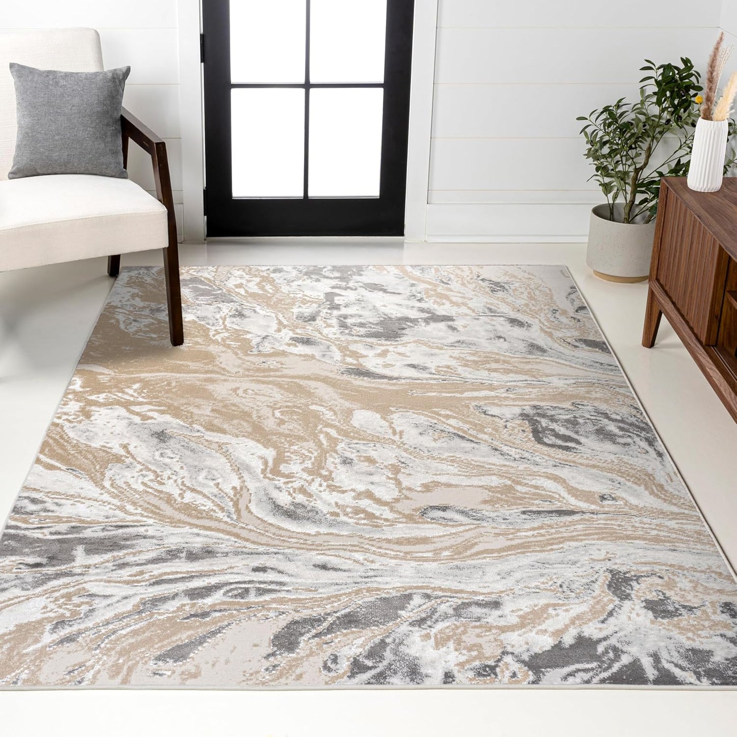 Alfombra sala dormitorio 3x5ft abstracta beige
