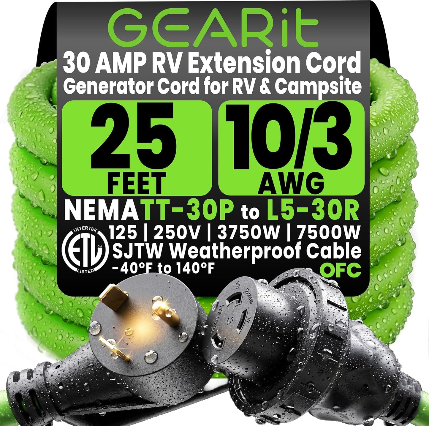 Cable extensión RV 30A 25pies NEMA TT-30P a L5-30R 10/3 STW