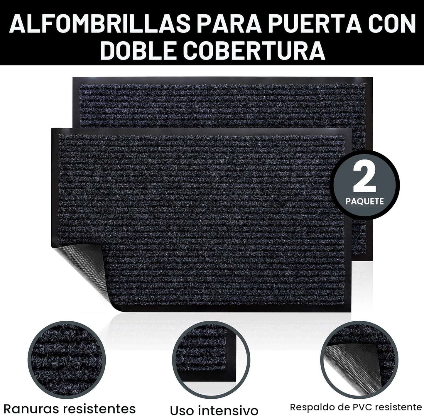 2 Tapetes Bienvenida 30x17" Color Gris Acero para Hogar