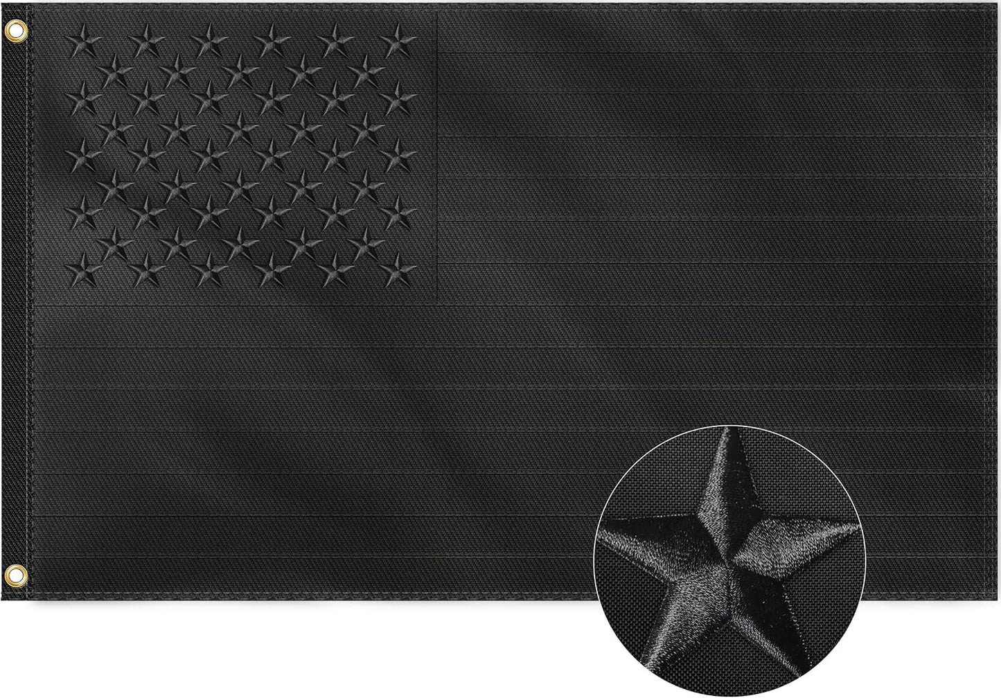 Bandera EE.UU. negra 3x5ft estrellas y rayas cosidas