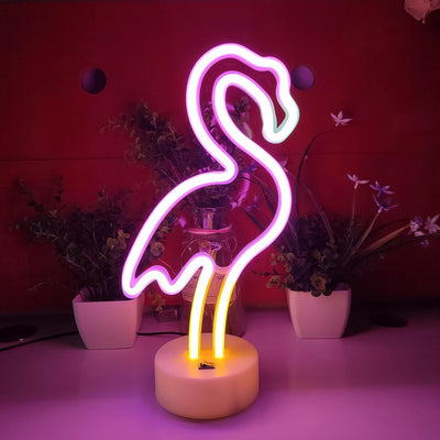 Letrero neón flamenco USB 3 pilas AA decoración LED pared