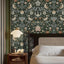 Papel tapiz vintage William Morris 17.5x591pulg verde y negro