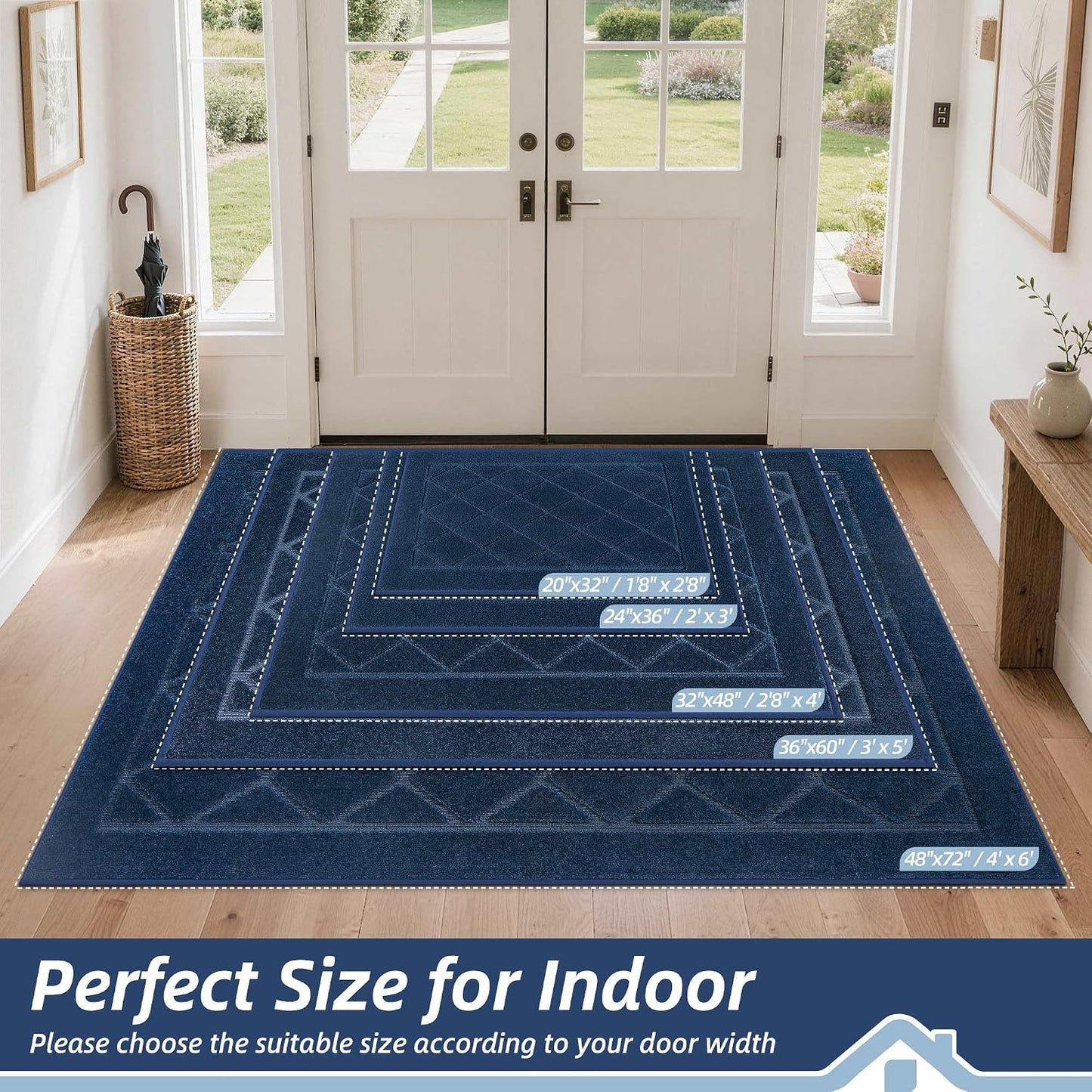 Tapete puerta antiderrap 36x60" lavable color azul