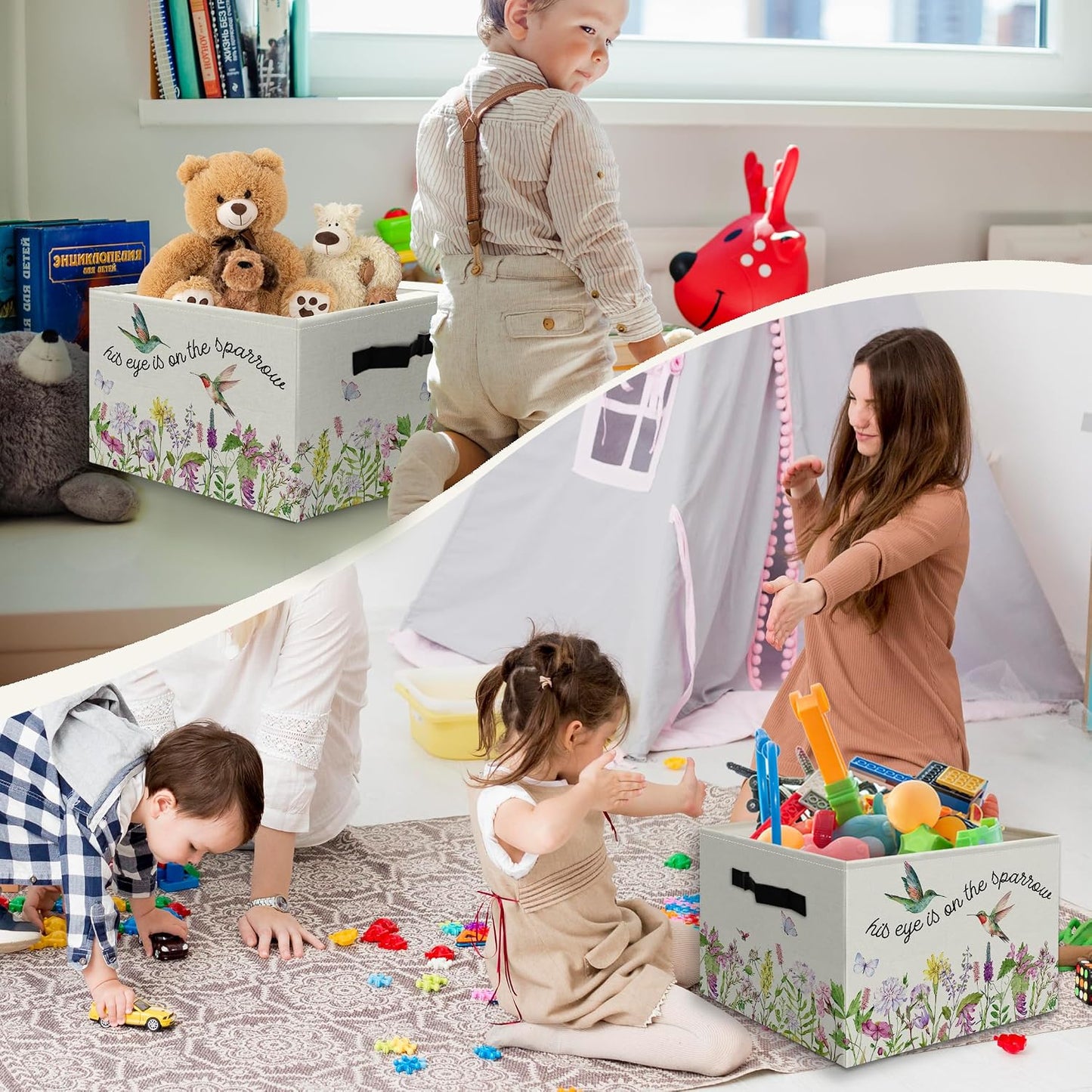 Caja plegable cristiana colibrí con asas para dormitorio