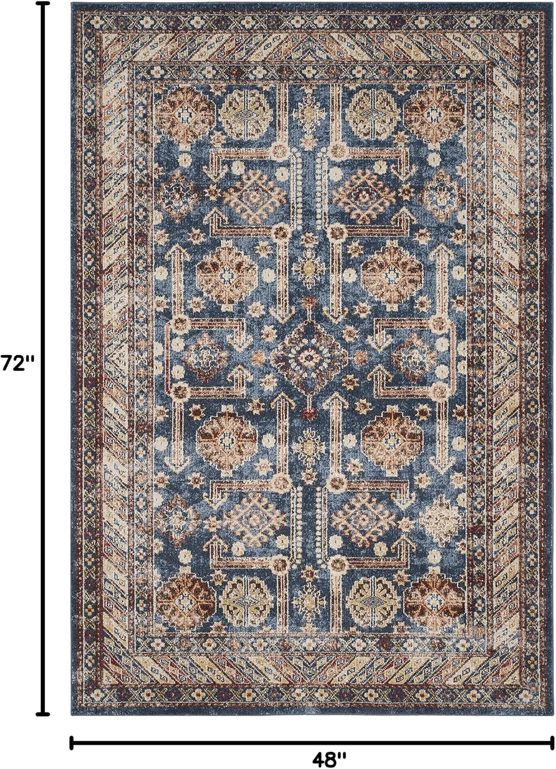 Alfombra tradicional oriental 4x6ft color azul rey/marfil