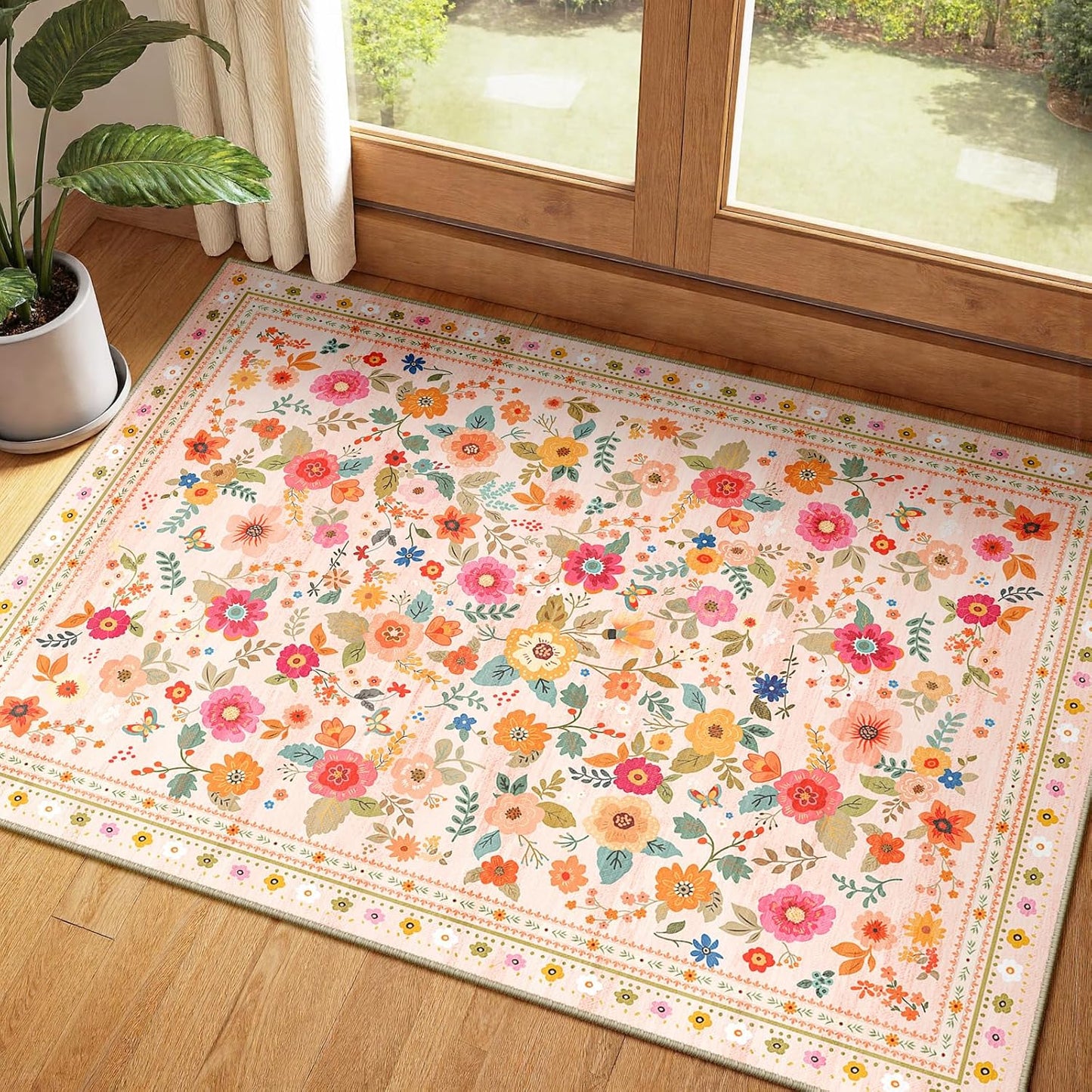 Alfombra 2x3ft sala antiderrap lavable patrón floral