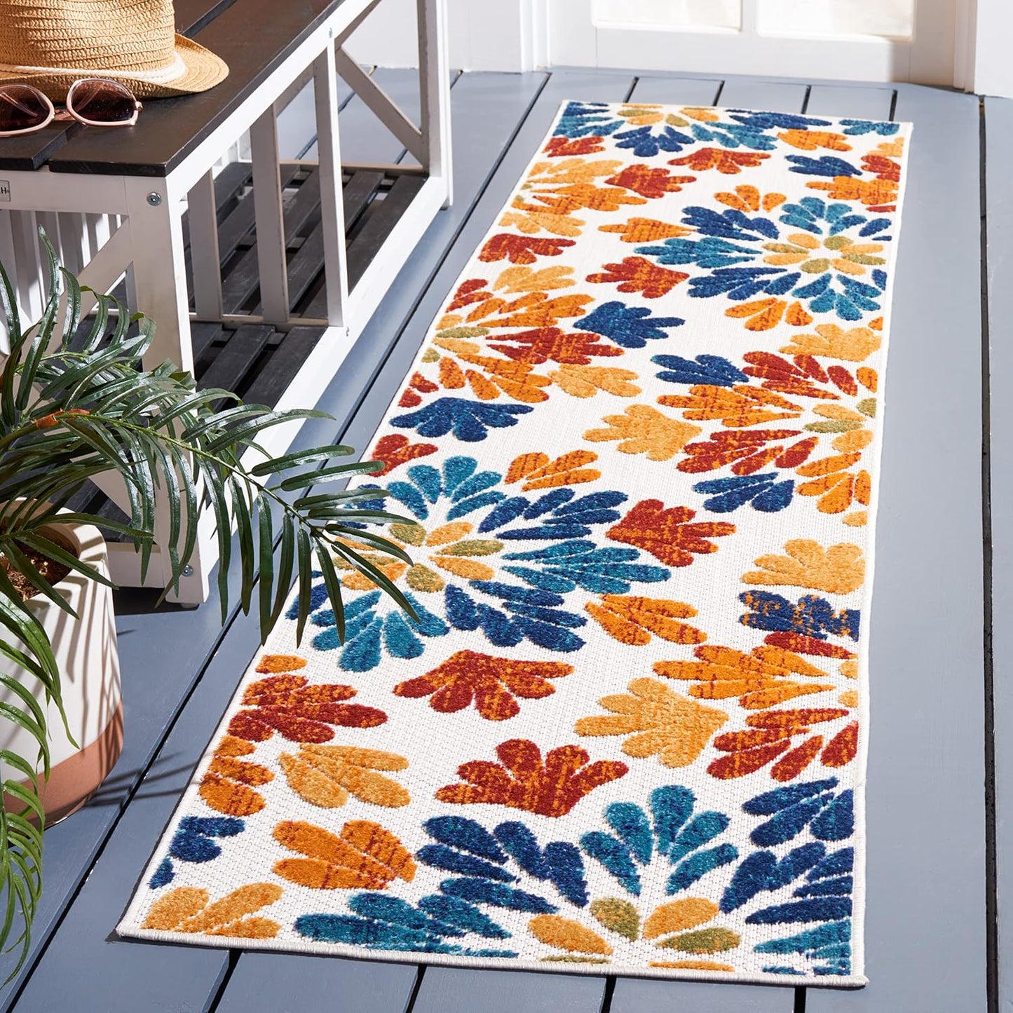 Alfombra exterior lavable 2x12ft color crema y rojo
