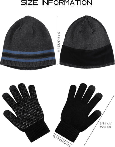 Set 4 Guantes Invierno Calor Táctil Gorro Punto Hombre Mujer
