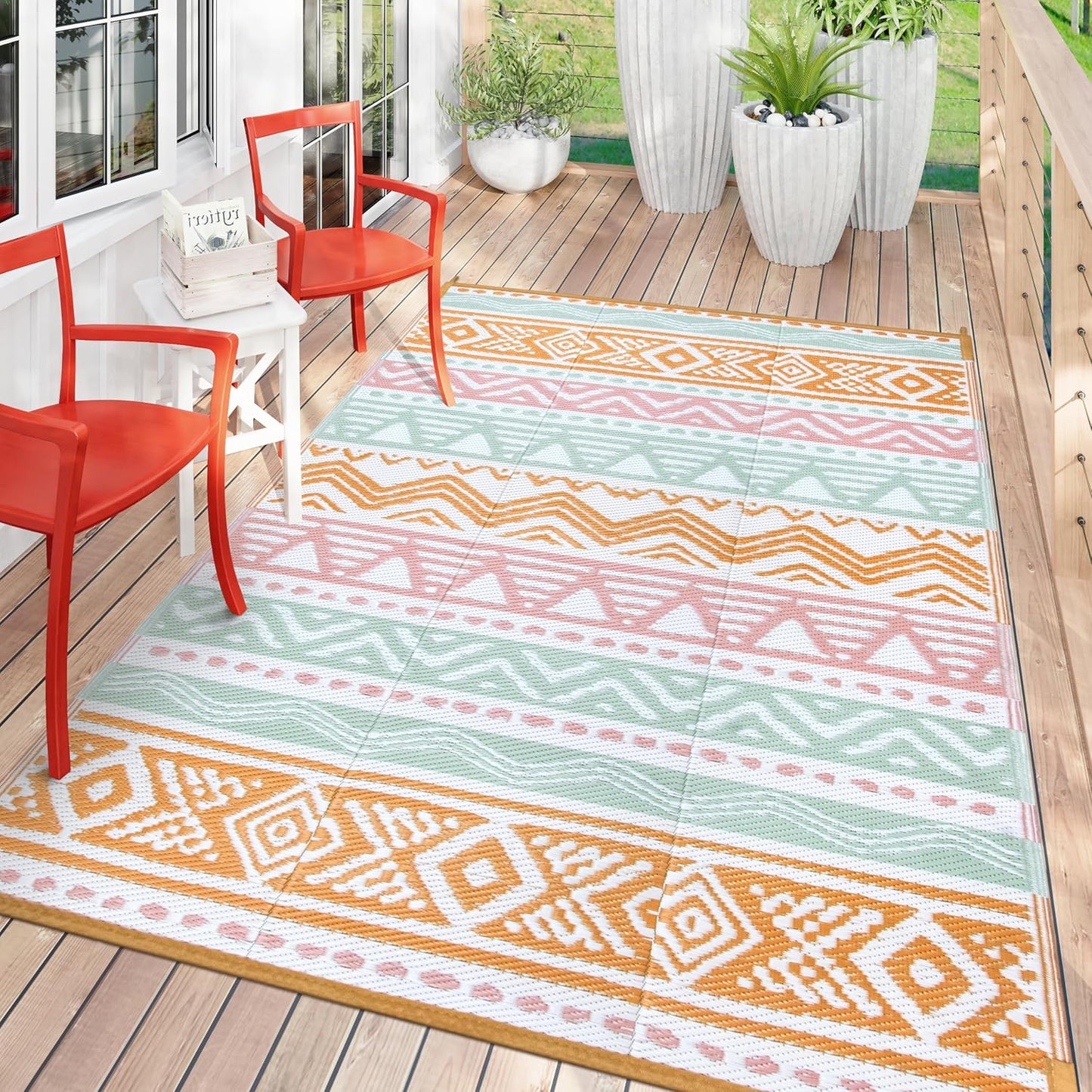 Alfombra exterior plástico 5x8ft reversible rosa/naranja