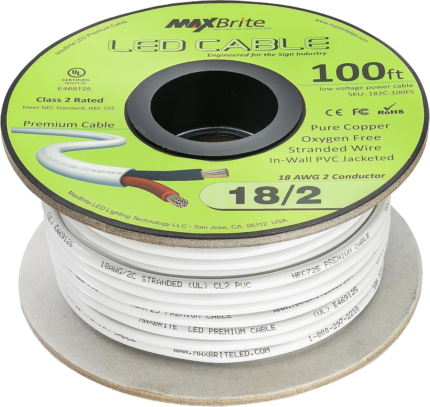 Cable LED 18AWG 100pies 2 conductores cubierta blanca
