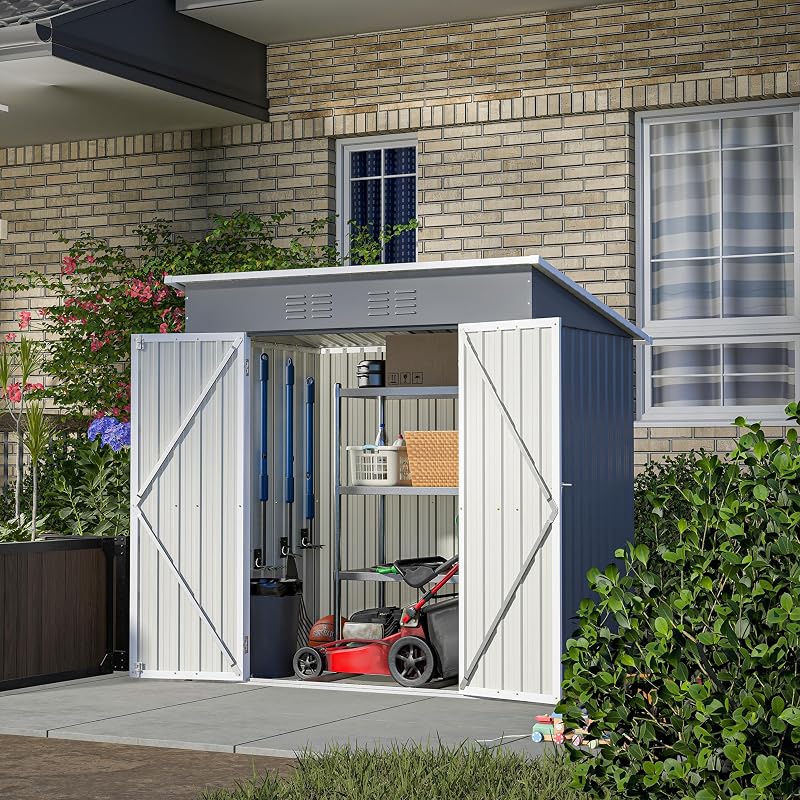 Cobertizo metal 6x4ft con puerta cerradura ventilación
