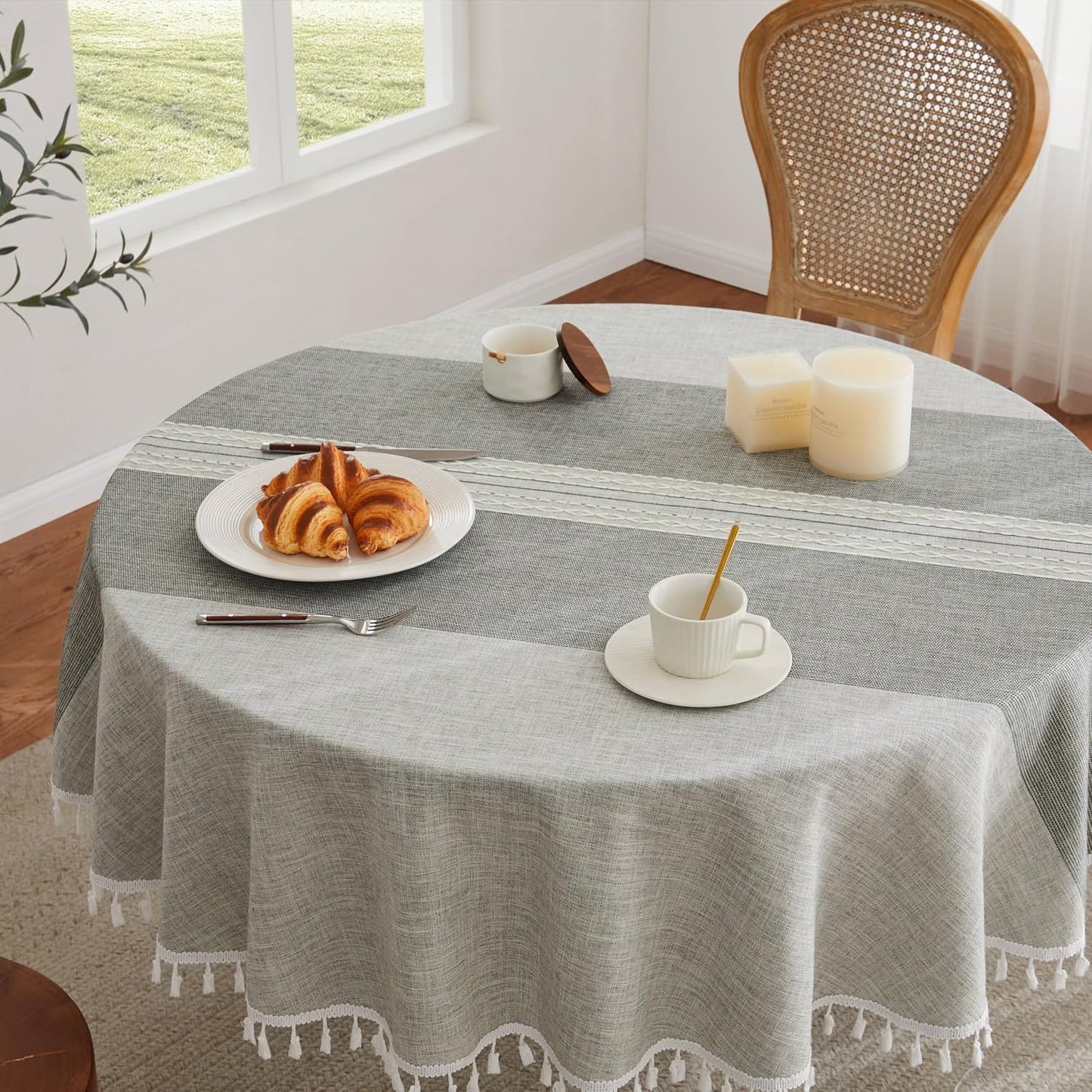 Mantel lino gris 52pulg estilo granja resistente agua