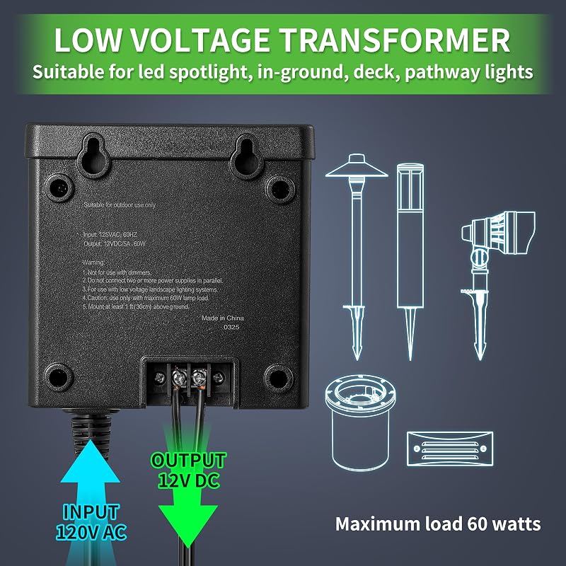 Transformador 60W 120V a 12V con sensor y temporizador