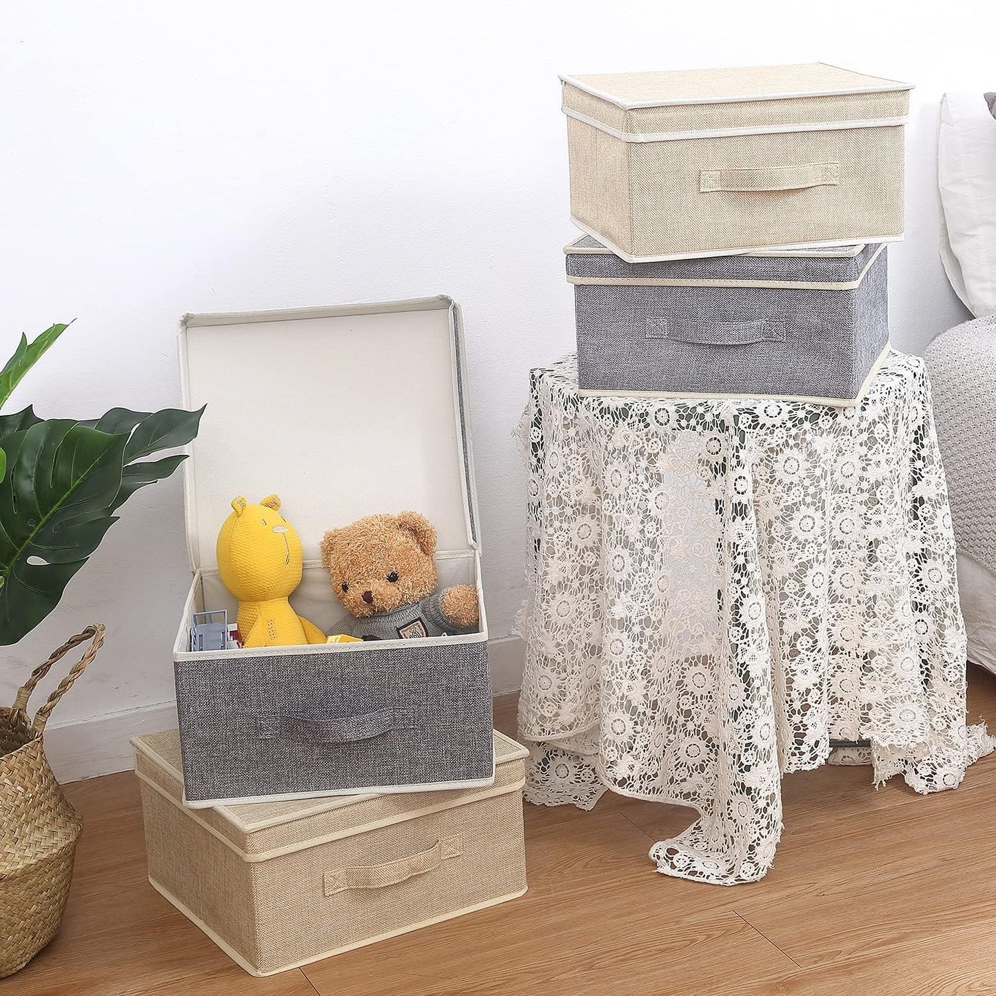Caja almacenamiento ropa plegable 13x12.5x7" gris