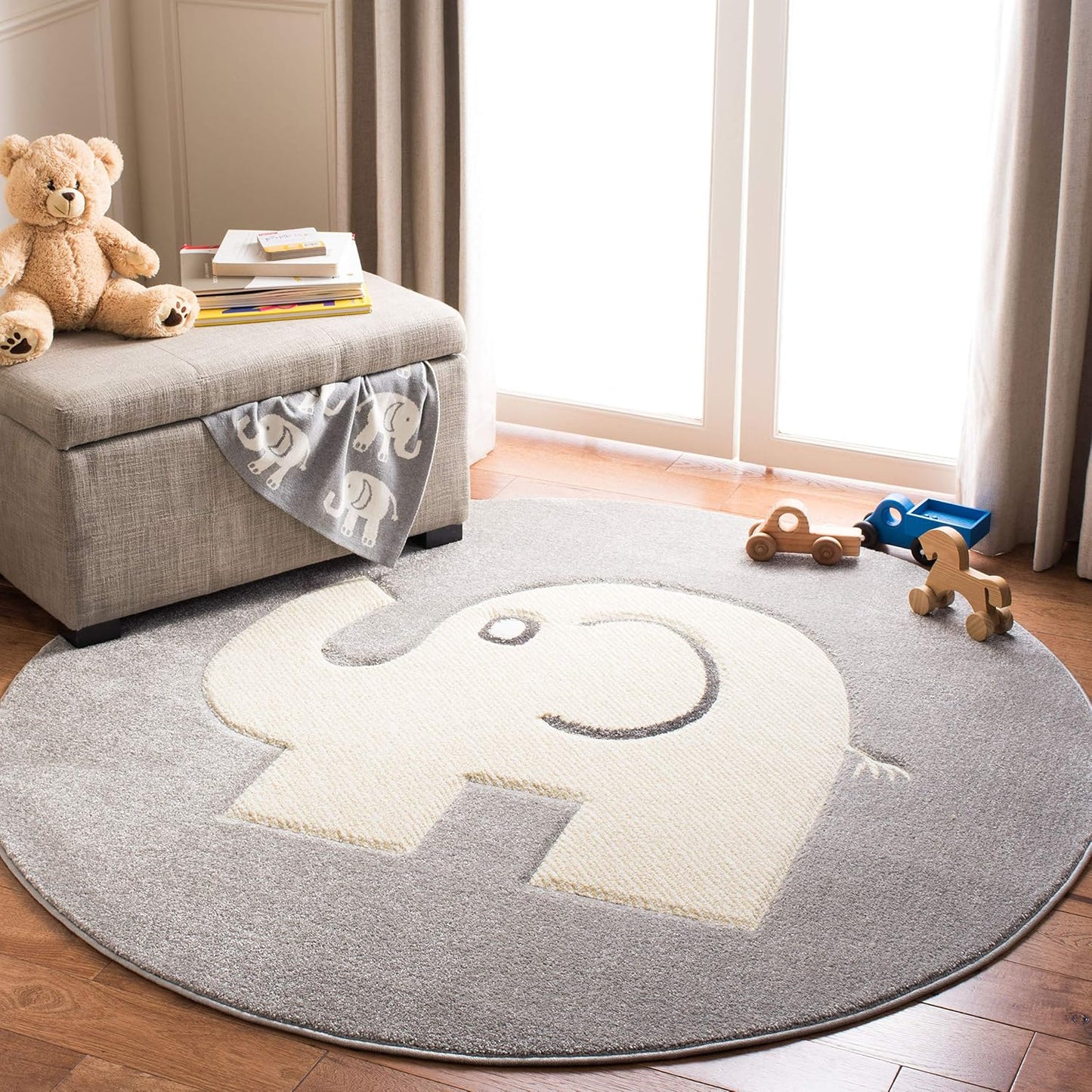Alfombra redonda para niños 4ft gris y marfil