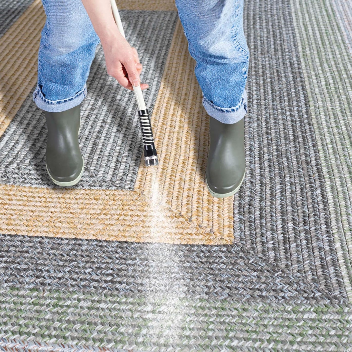 Alfombra decorativa 2x3ft gris y verde hecha a mano lavable