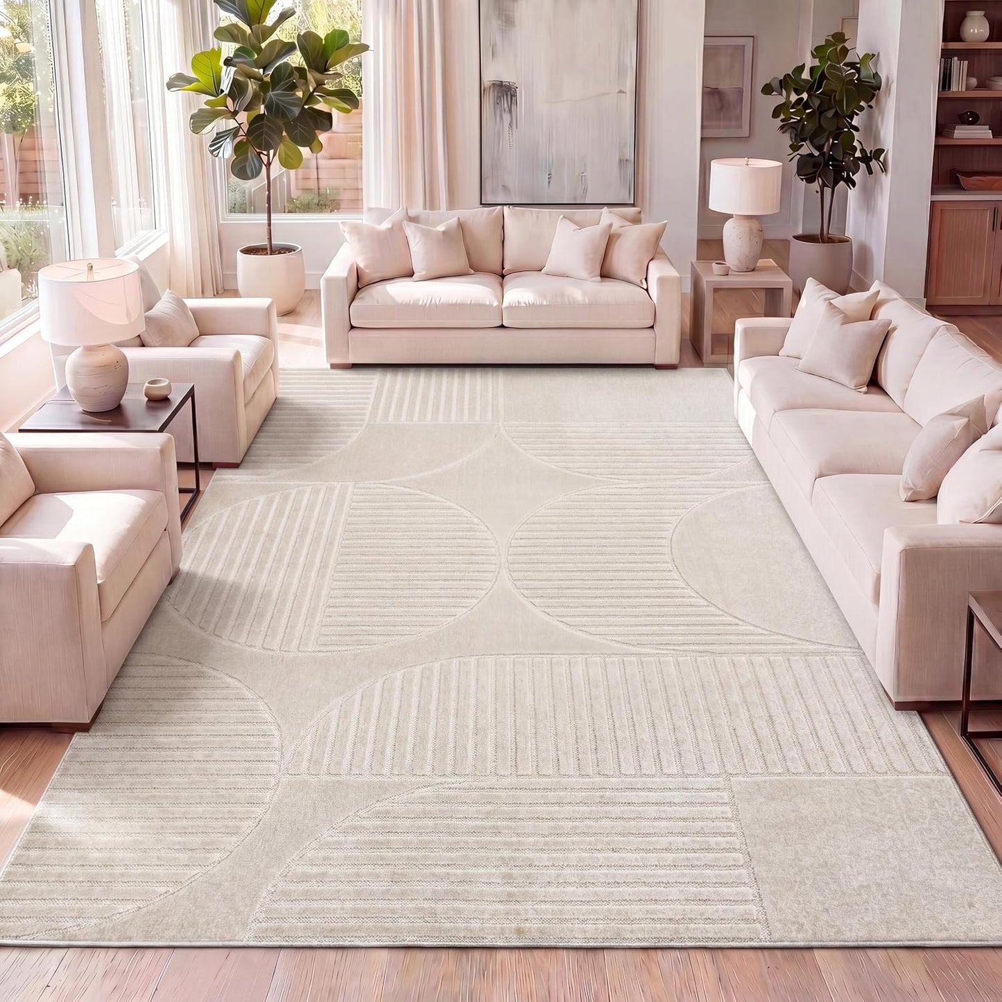 Alfombra Rayas Marfil 3x5 para Interior/Exterior