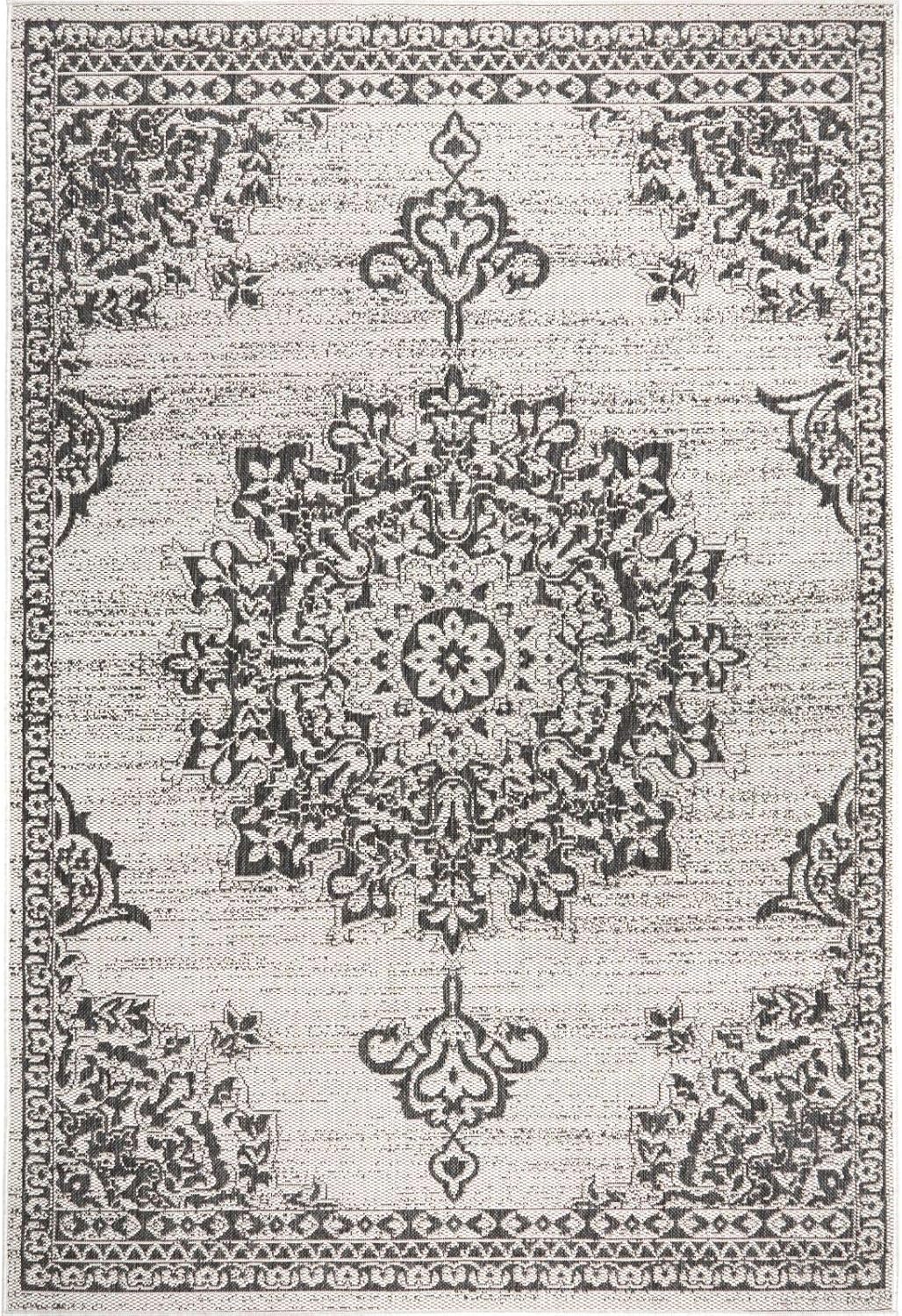 Alfombra geométrica patio 5.2x7.2ft gris/negro