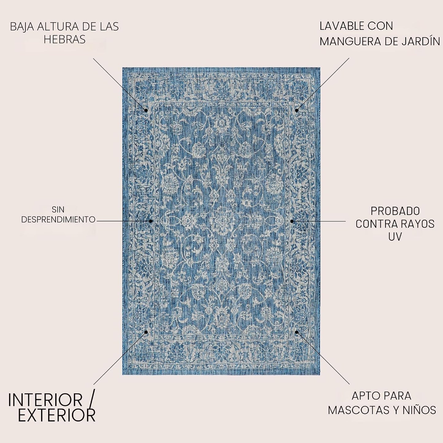 Alfombra bohemia texturizada 8x10ft azul marino/gris