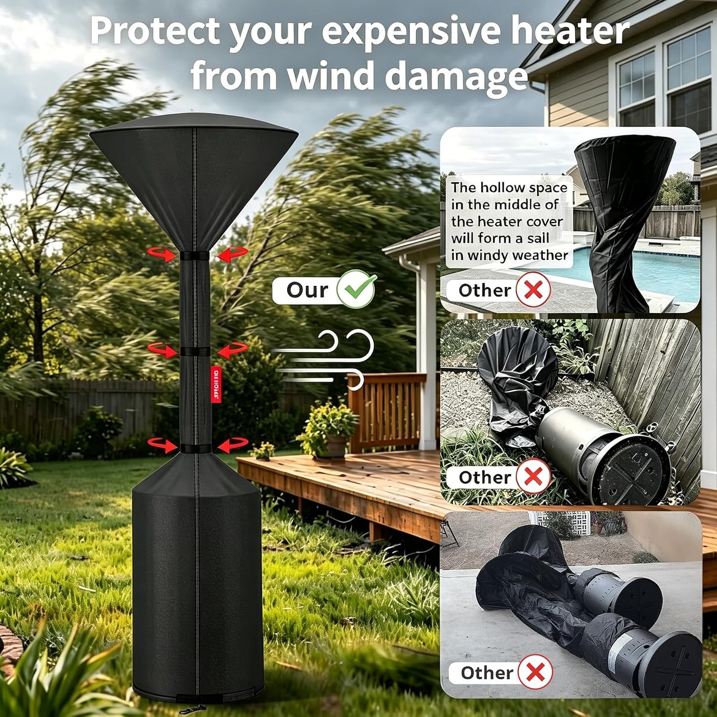 2 Fundas Calentador Patio Tela Resistente 89x33x19"