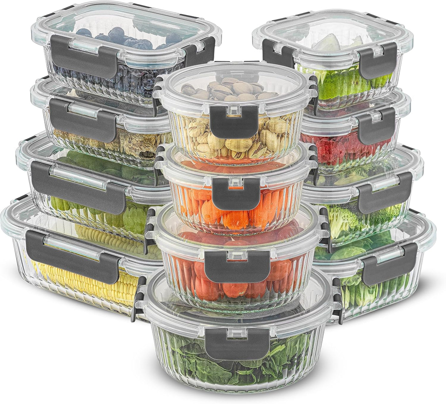 24 Recipientes Vidrio Borosilicato con Tapas Herméticas