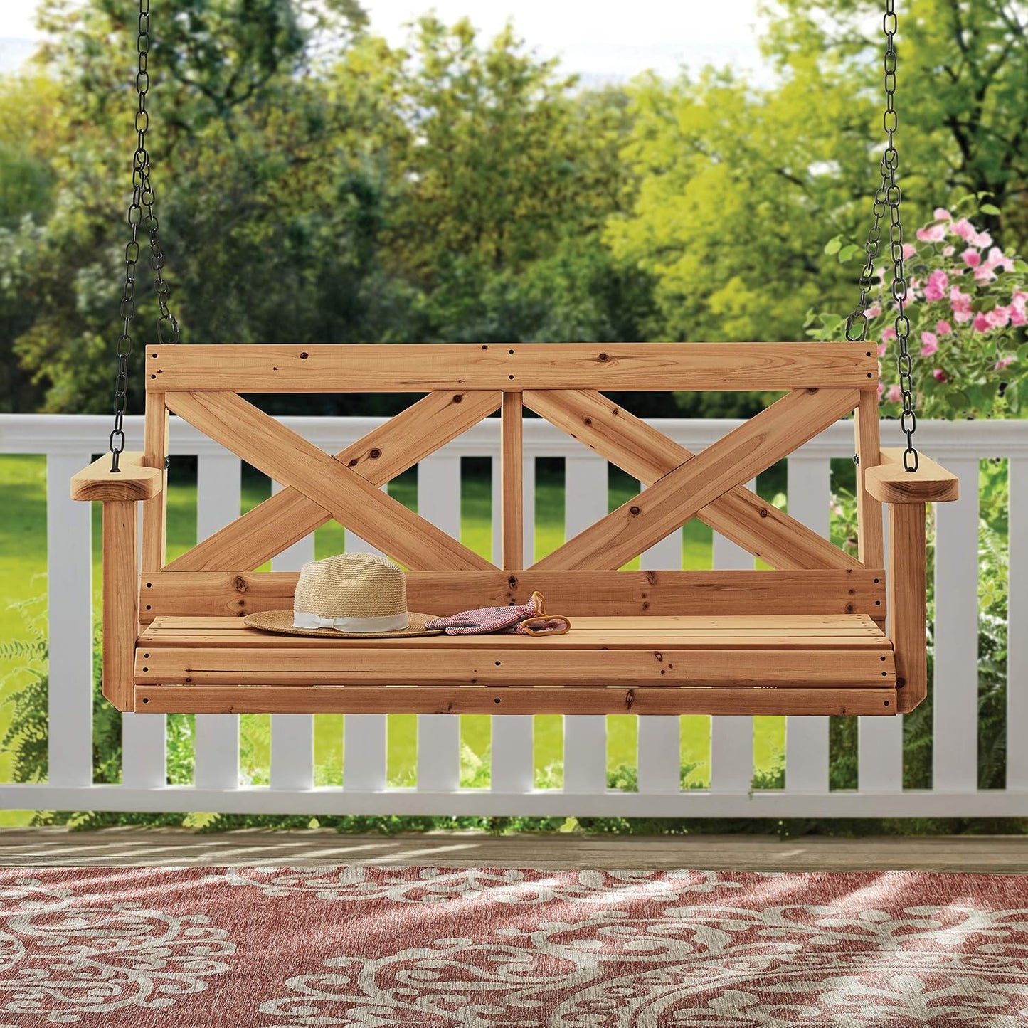 Columpio de madera cedro 55pulg estilo granja para 2